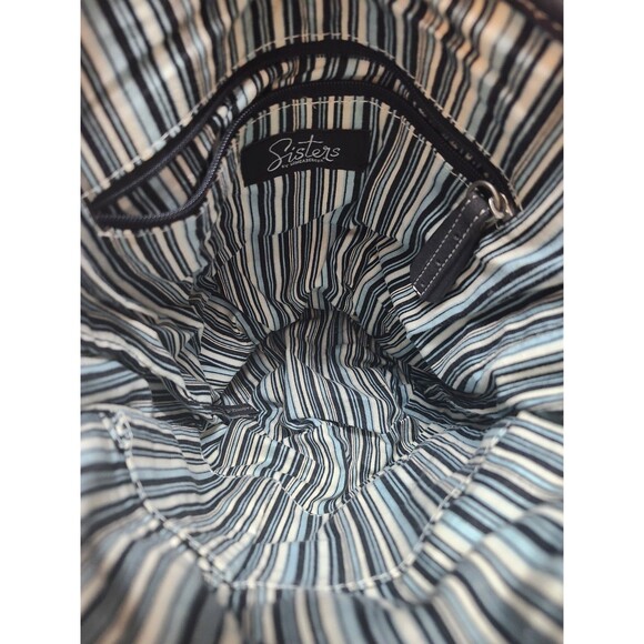 Longaberger Sisters Canvas Handbag - 10"x10" - Black and Teal Stripped - Lined - Picture 7 of 8